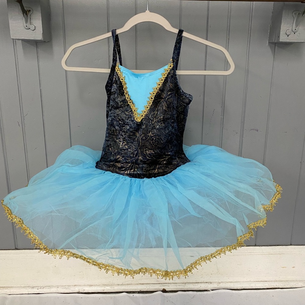 Wolff Fording Bliss Blue Tutu Dance Costume with Gold Trim